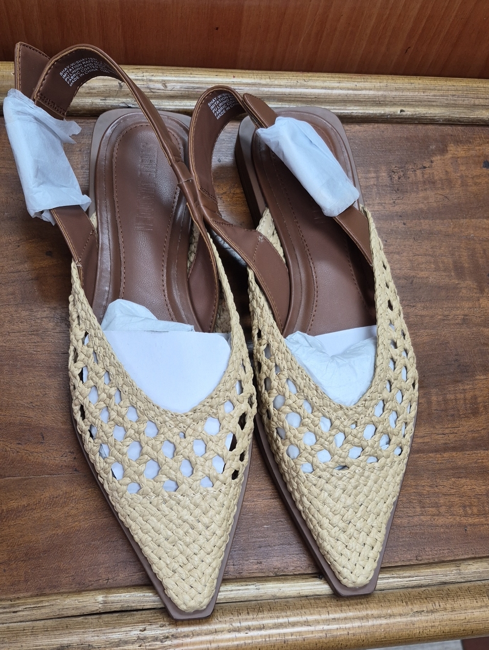 Steve Madden Woven Pointed Slingback Mules in Natural Beige